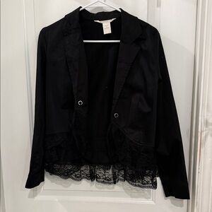 Elegant Black Lace Trim Women's Jacket
